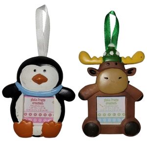 Holiday Moose and Penguin Photograph Ornament Set